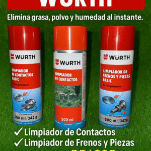 Limpiador de contactos eléctricos Wurth en presentación de 500 ml, aerosol profesional para eliminar grasa, polvo y residuos en sistemas eléctricos y electrónicos.